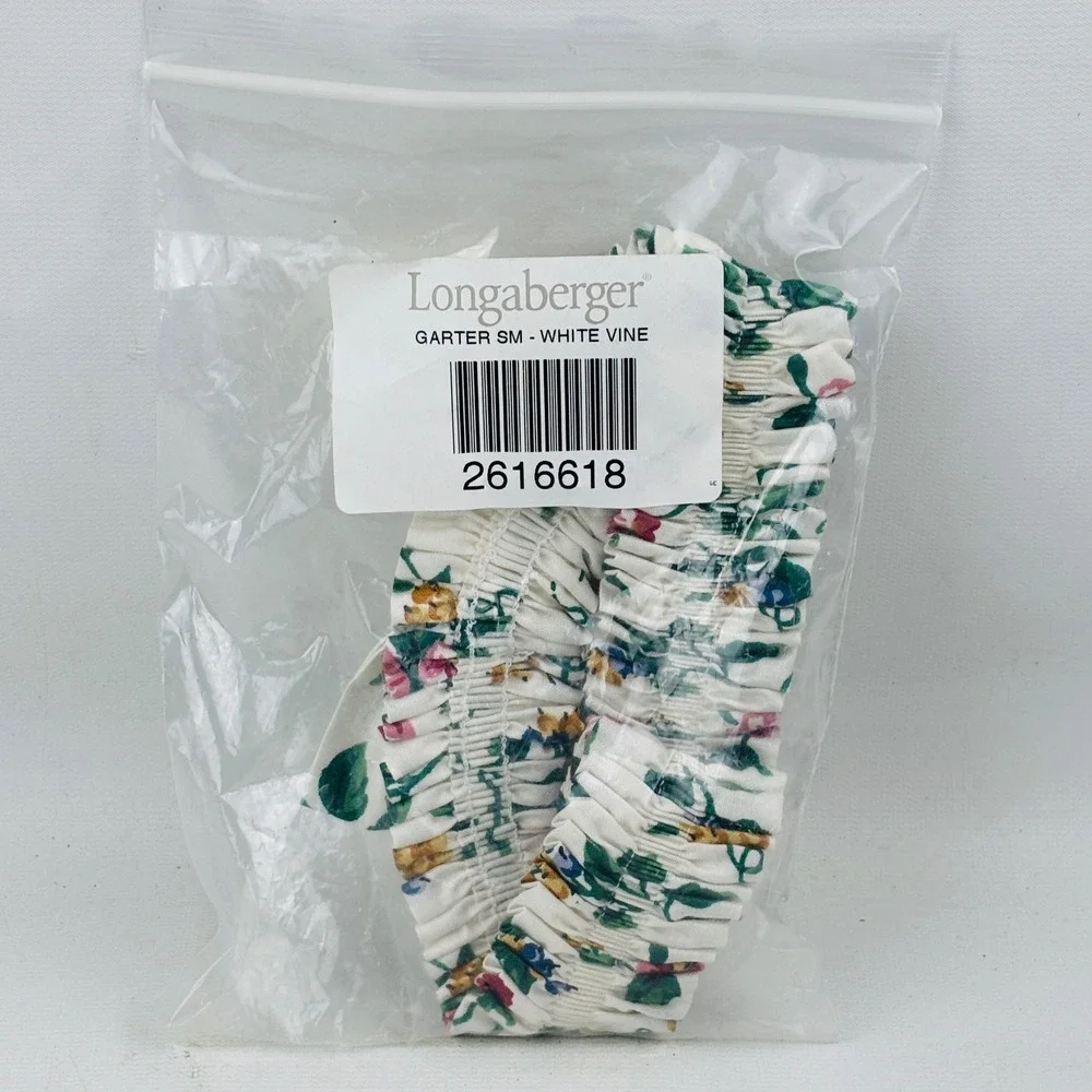 Longaberger White Vine Small Basket Garter Bow Floral‎ Accessory 2616618